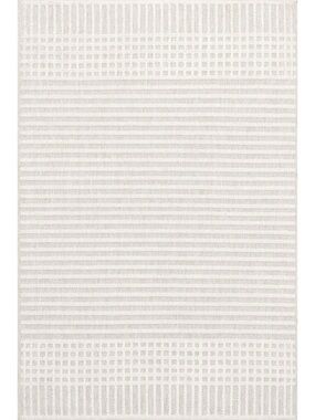 Waffle-Stripe Cream Bath Mat